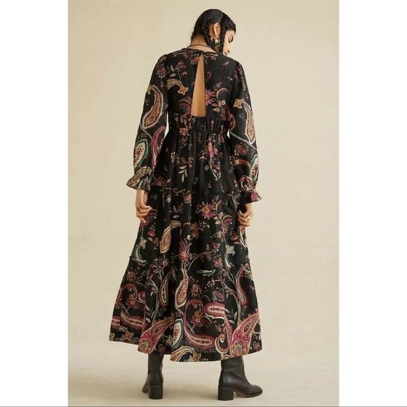 Anthropologie Black Floral Paisley Maxi Dress NWOT size 2 Boho - Picture 11 of 12